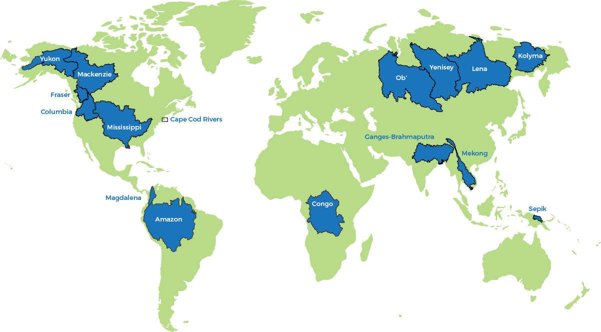 World River Basins Map PNG with transparent background