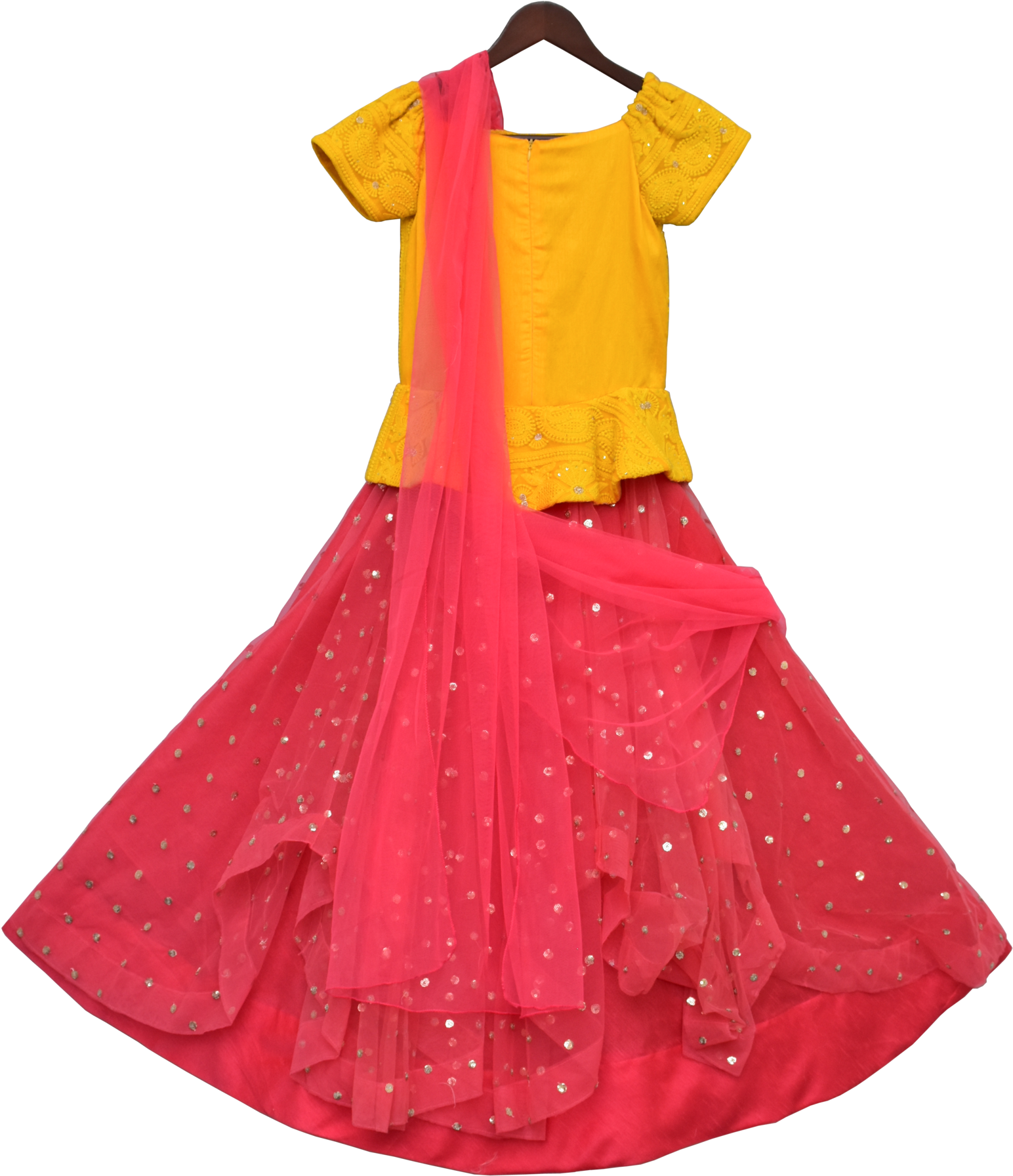 Yellow Blouse Red Lehengawith Dupatta