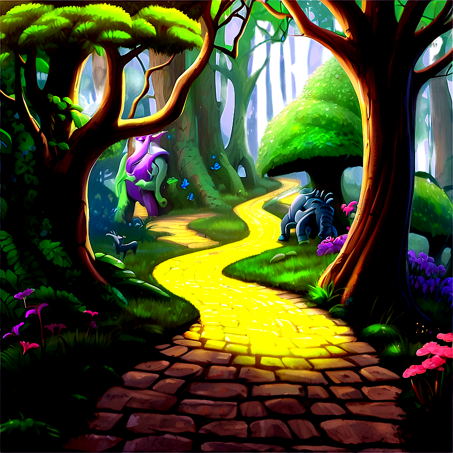 Yellow Brick Road With Magical Creatures Png 06262024 Image