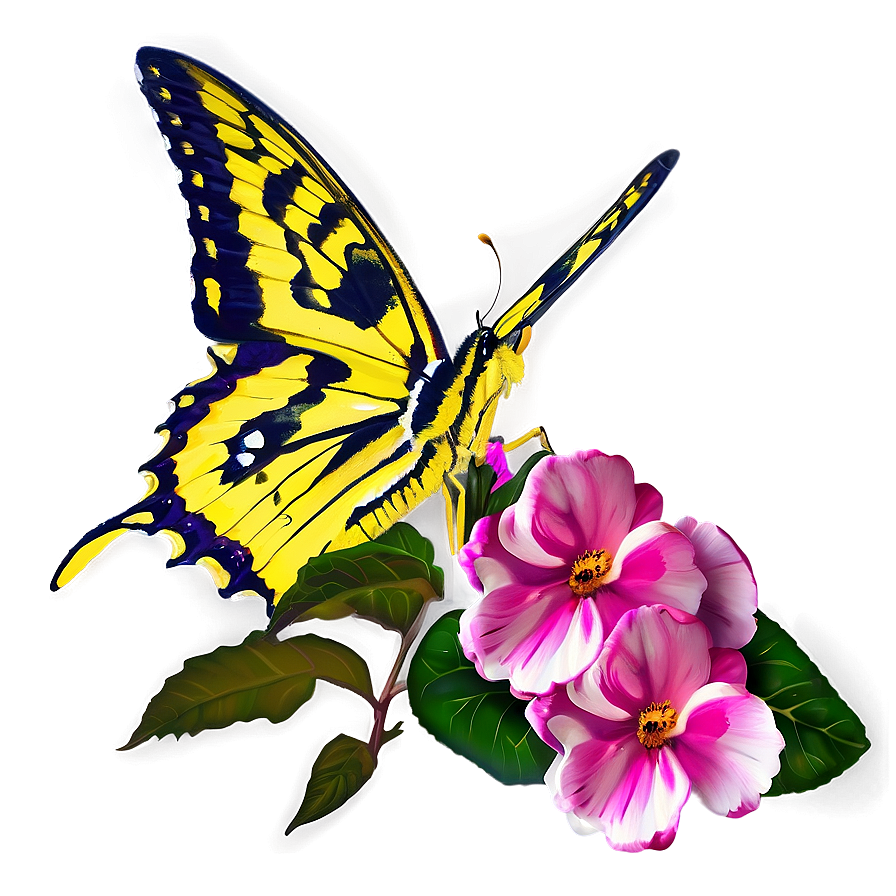 Yellow Butterfly On Flower Png 06292024