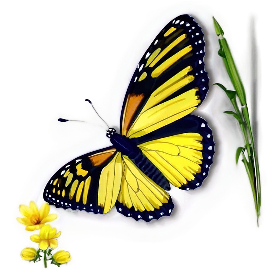 Yellow Butterfly With Shadow Png 06292024