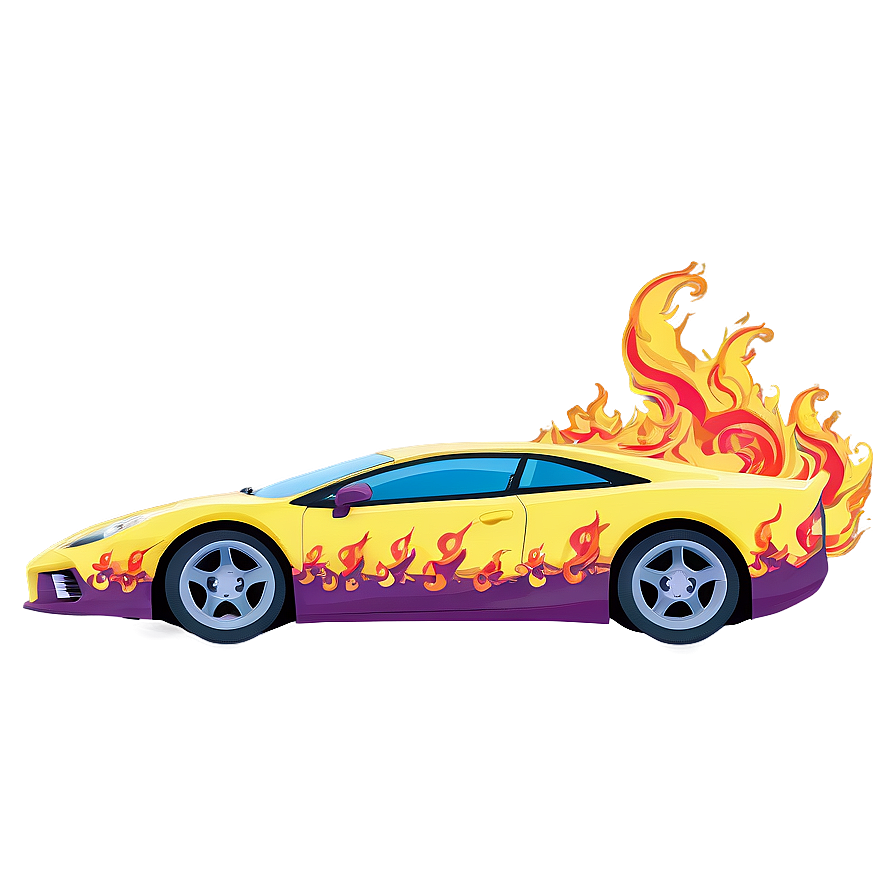 Yellow Car With Flames Png Xmw45