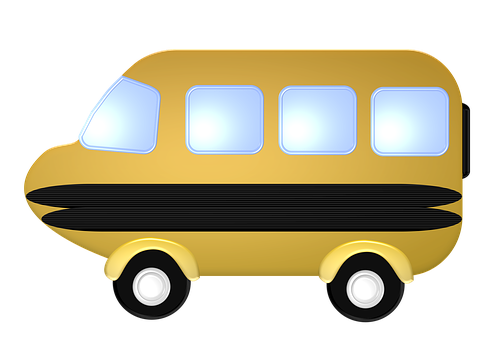 Yellow Cartoon Bus Graphic PNG with transparent background