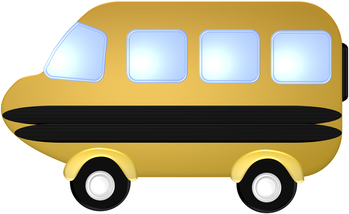 Yellow Cartoon Bus Side View