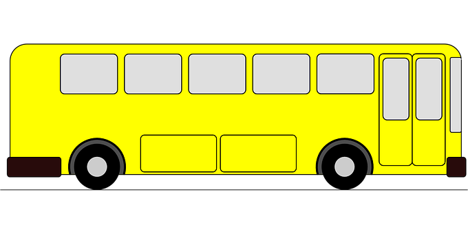 Yellow City Bus Side View PNG with transparent background