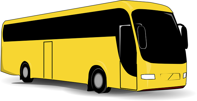 Yellow Coach Bus Vector Illustration PNG with transparent background
