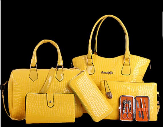 Yellow Crocodile Pattern Ladies Bag Collection