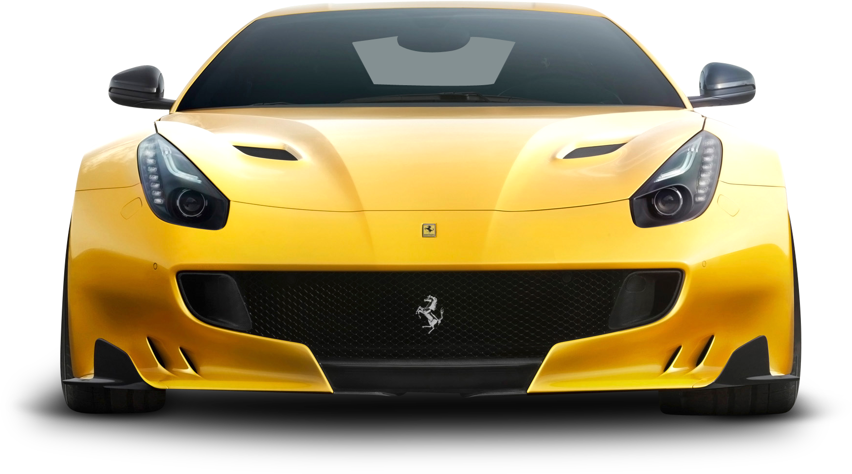 Yellow Ferrari Sports Car Front View PNG with transparent background