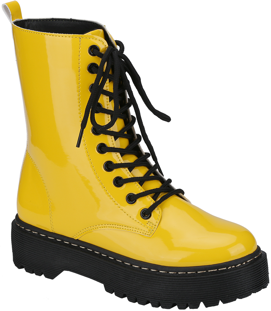 Yellow Patent Leather Lace Up Boot