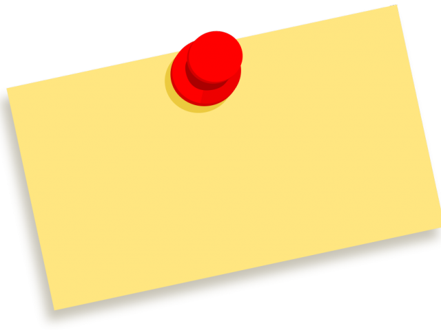 Yellow Post It Notewith Red Push Pin PNG with transparent background