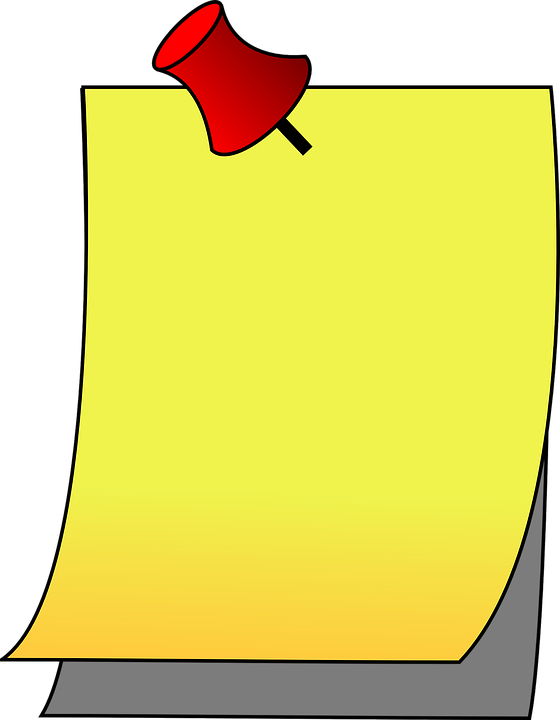 Yellow Post It Notewith Red Push Pin PNG with transparent background