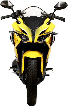 Yellow Pulsar Motorcycle Front View