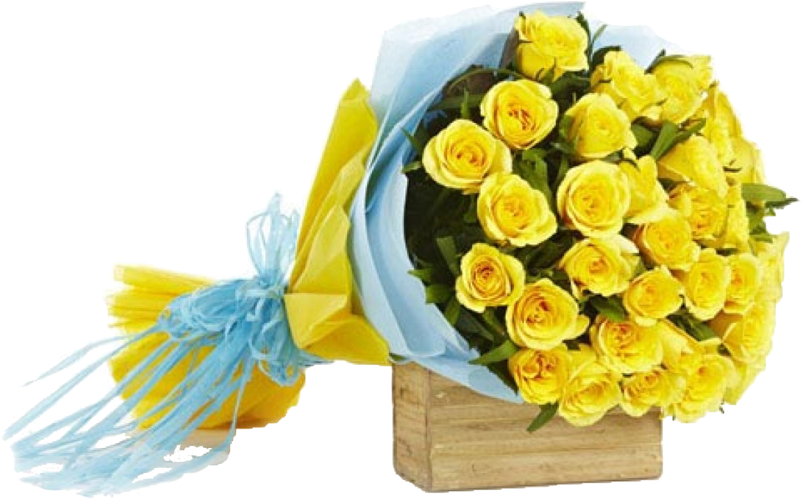 Yellow Rose Bouquet Blue Wrapping