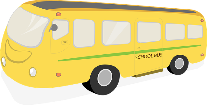 Yellow School Bus Cartoon Illustration PNG with transparent background