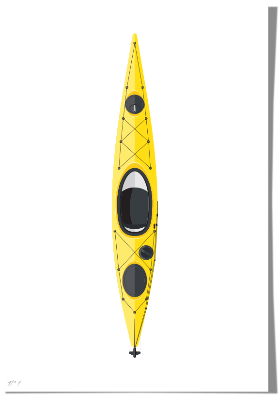 Yellow Single Kayak Top View PNG with transparent background