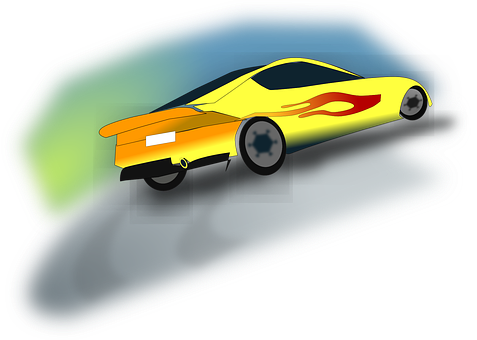 Yellow Sports Car Flame Design