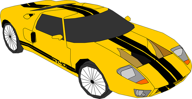 Yellow Sports Car Illustration PNG with transparent background