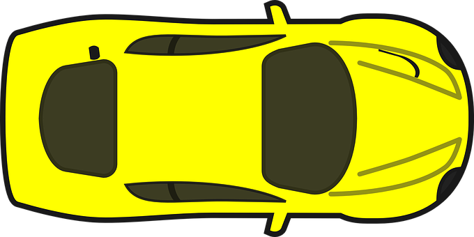 Yellow Sports Car Top View PNG with transparent background