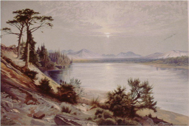 Yellowstone Lakeand Mountains Vintage Painting