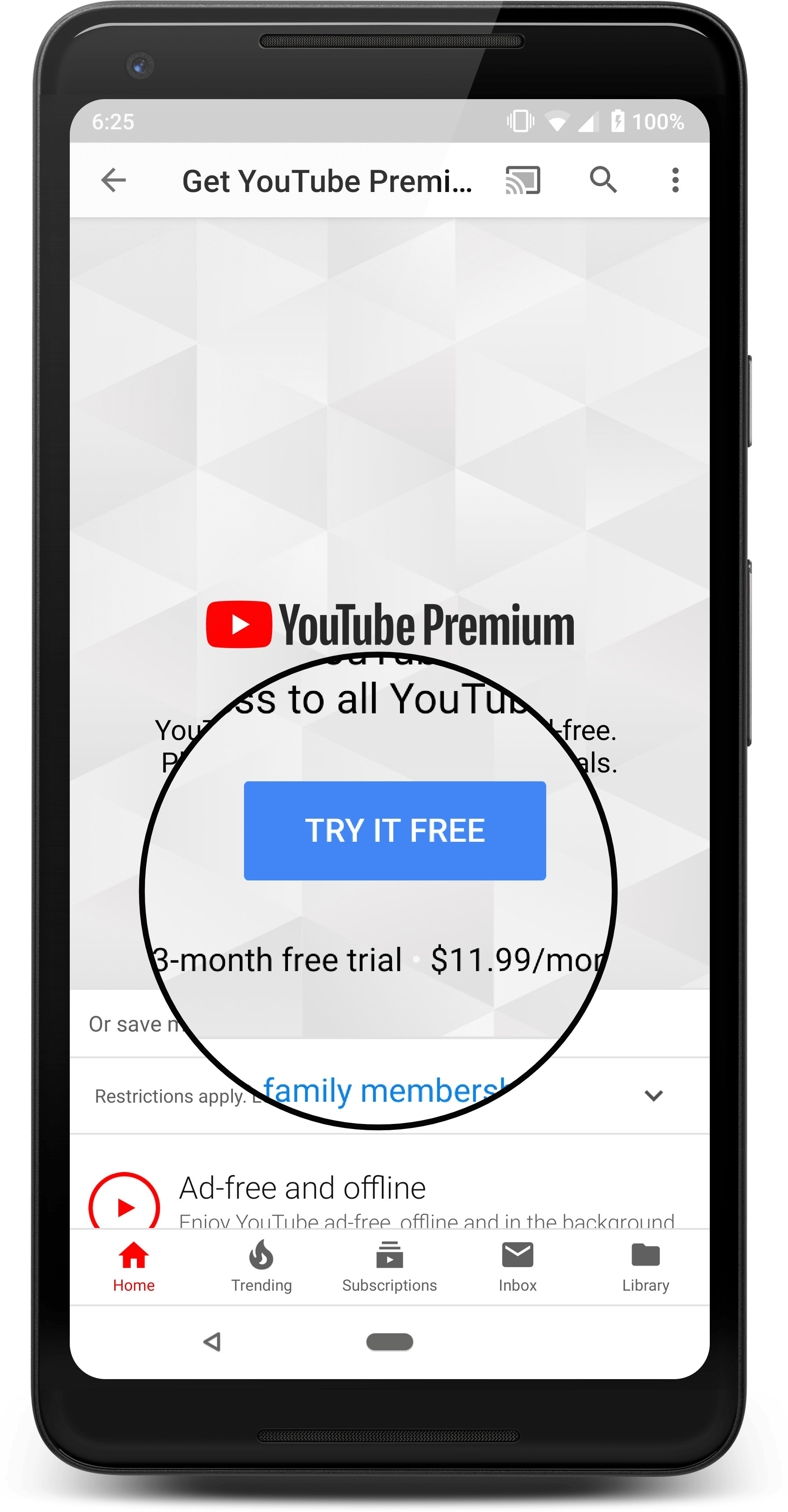 You Tube Premium Trial Offer Smartphone Screen