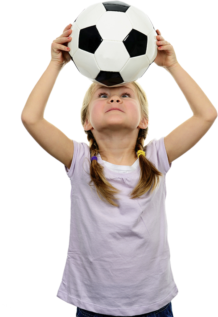 Young Girl Balancing Soccer Ballon Head PNG with transparent background