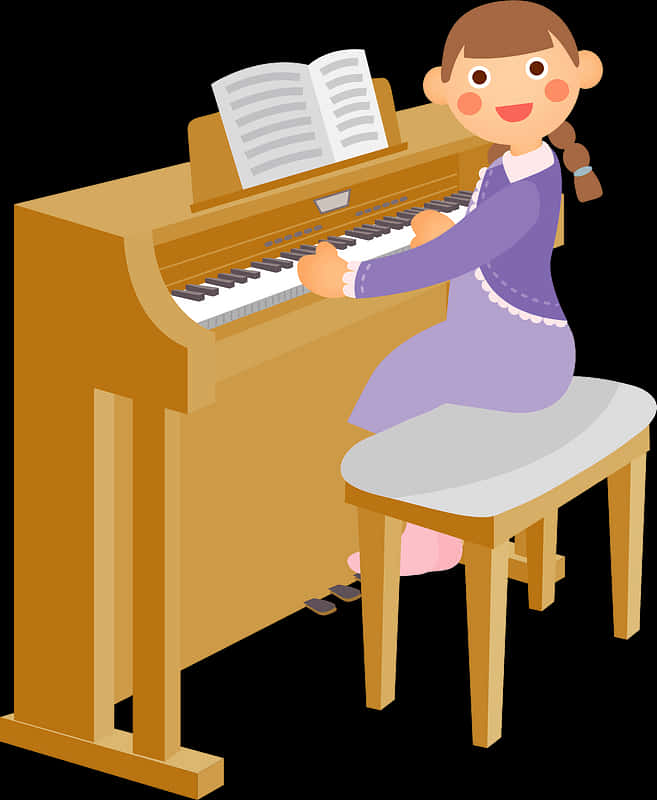 Young Girl Playing Upright Piano