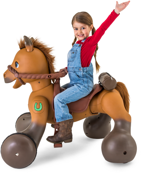 Young Girl Riding Toy Horse