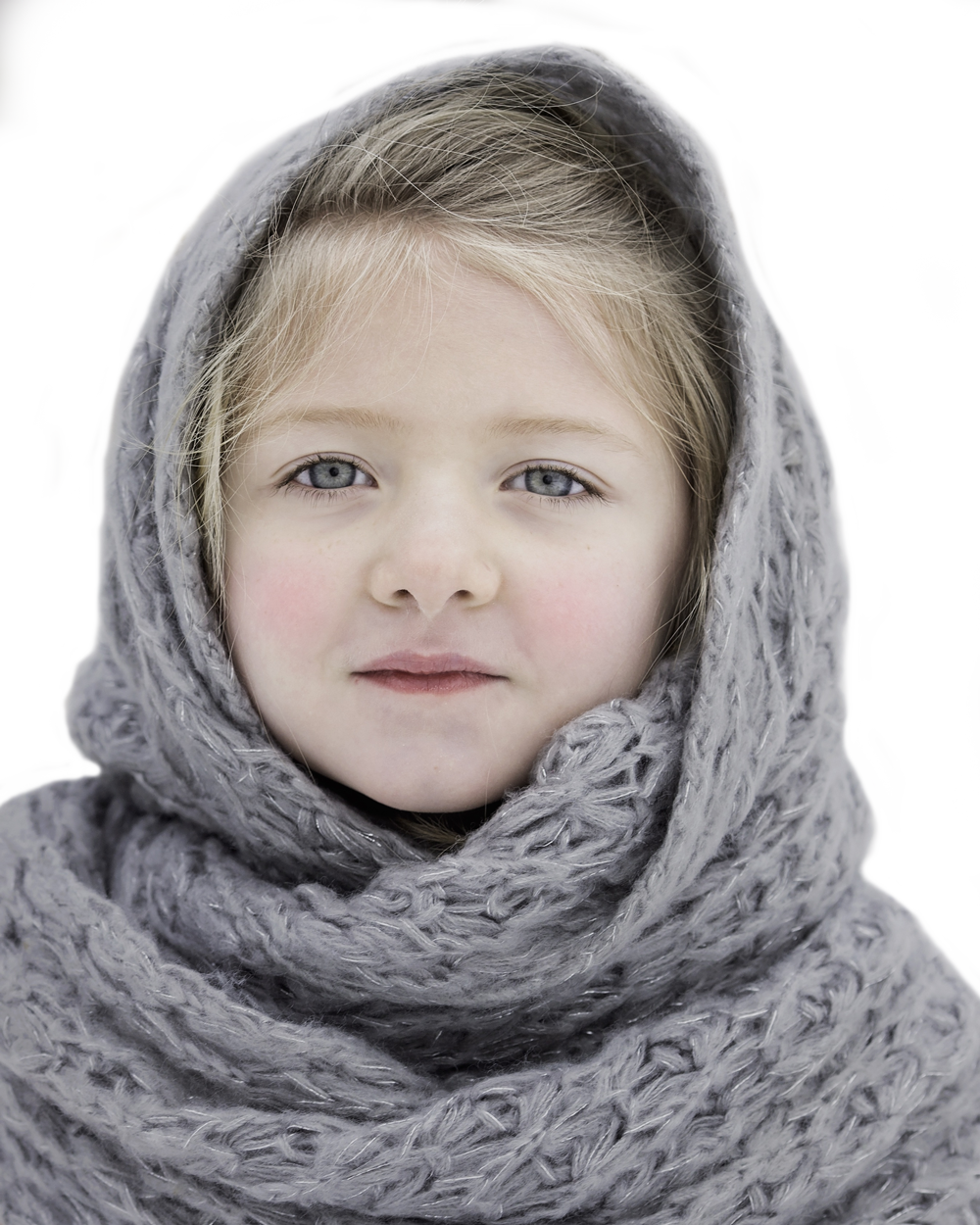 Young Girl Wrappedin Knit Scarf PNG with transparent background
