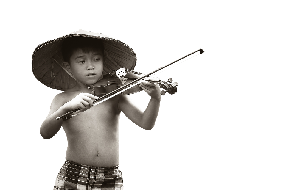 Young Musician Traditional Hat Playing Violin PNG with transparent background