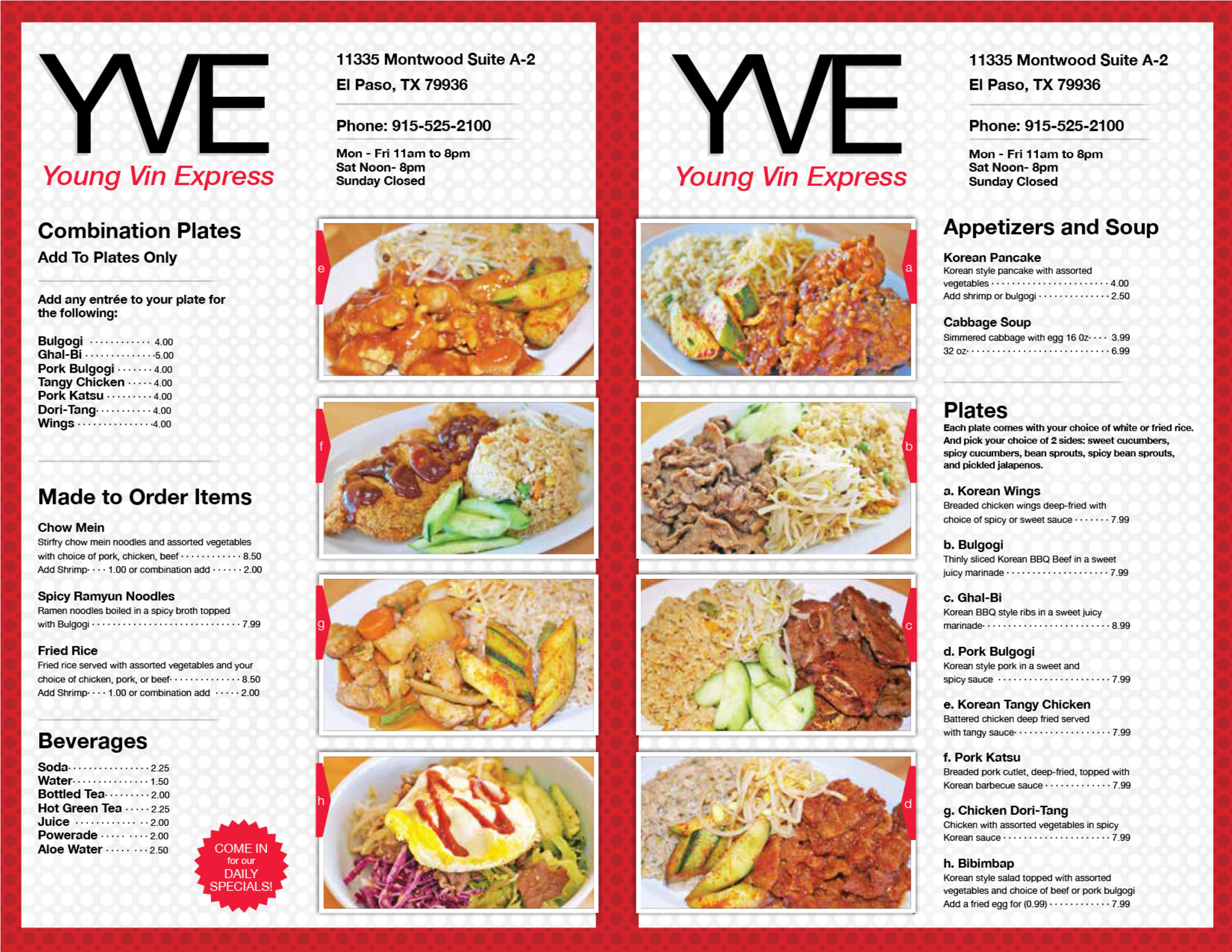 Young Vin Express Korean Restaurant Menu