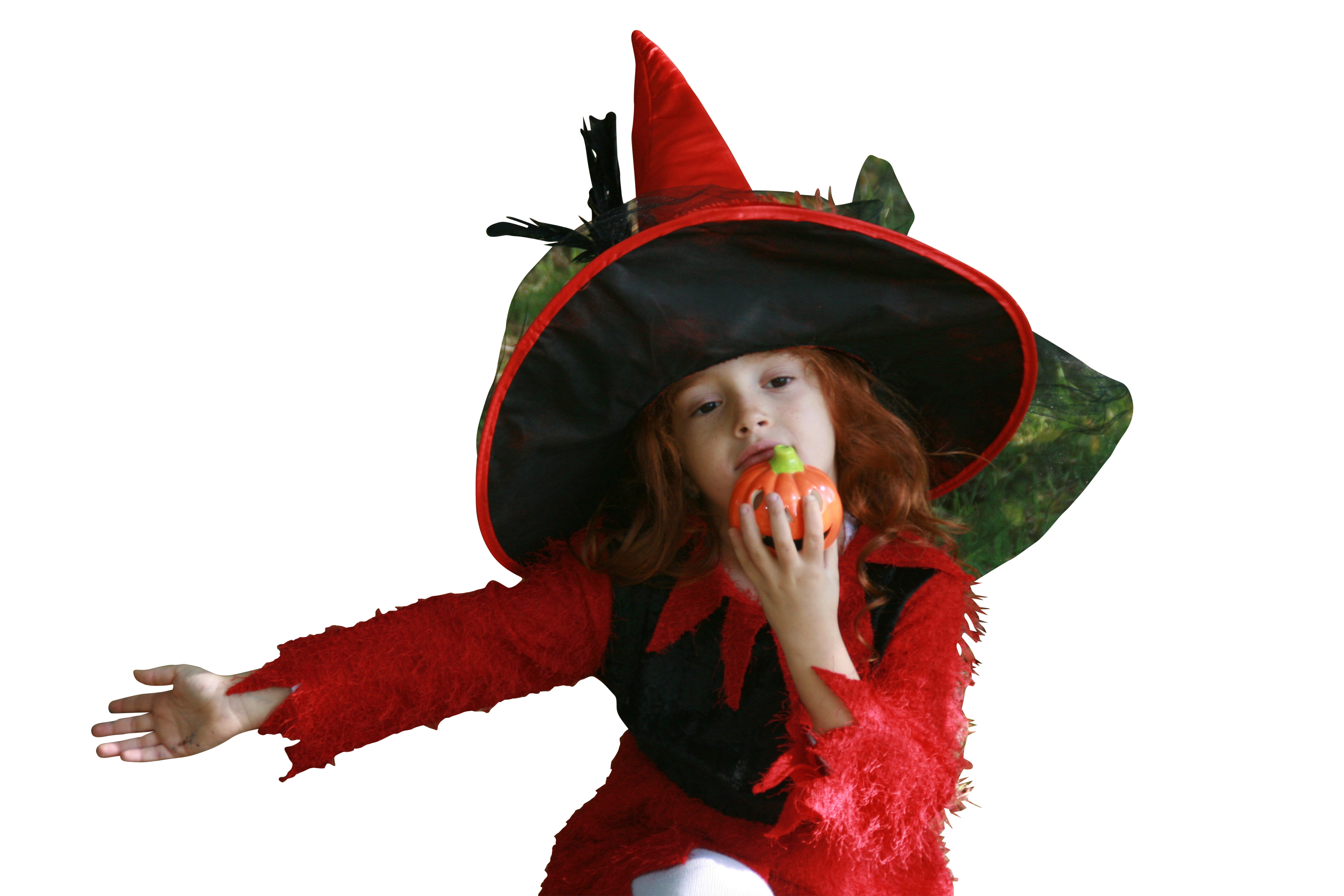 Young Witchwith Pumpkin PNG with transparent background