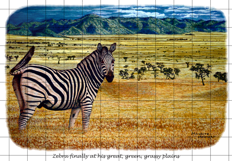 Zebra Mosaic Artwork Savannah Scene PNG with transparent background