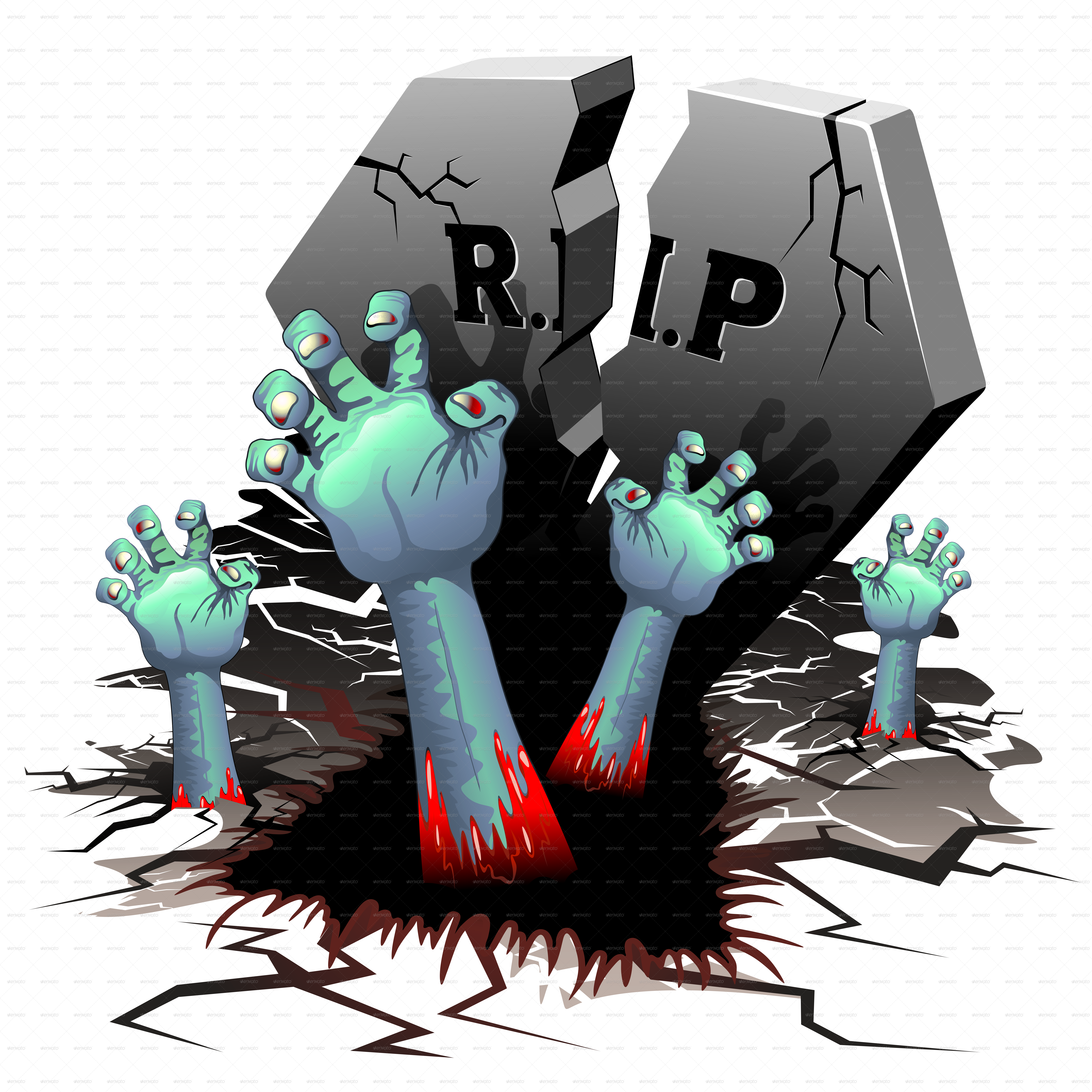 Zombie Hands Emerging From Grave PNG with transparent background