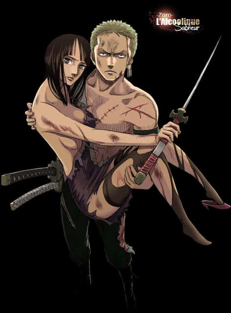 Zoroand Female Character Anime Illustration PNG with transparent background