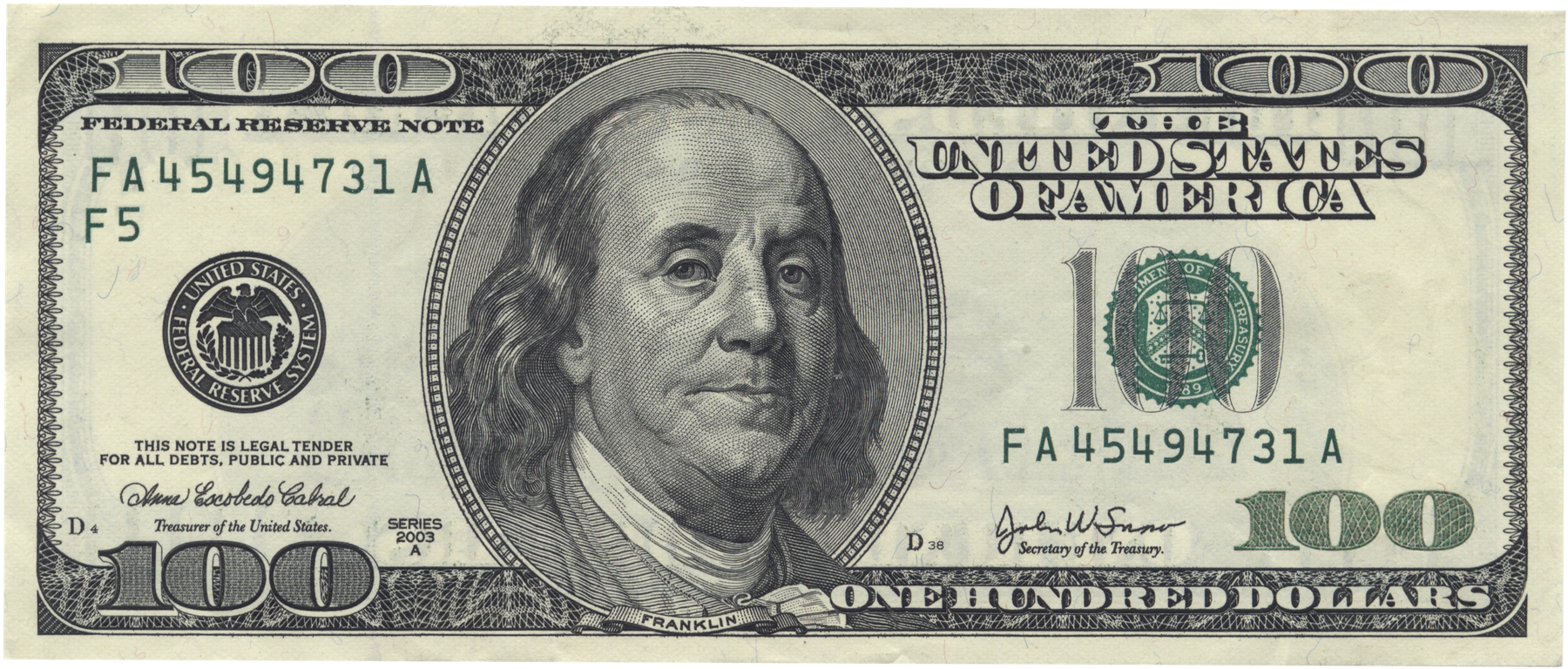 100 Dollar Bill Front View PNG Image