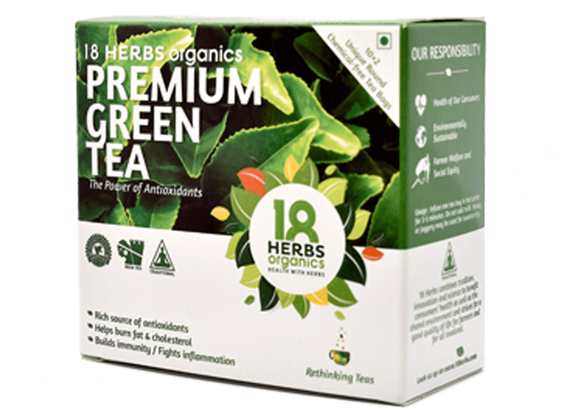 18 Herbs Organics Premium Green Tea Box PNG Image