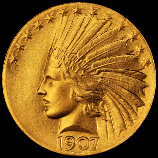 1907 Gold Indian Head Coin PNG Image