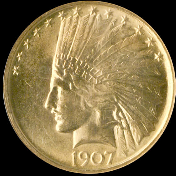 1907 Indian Head Gold Coin PNG Image