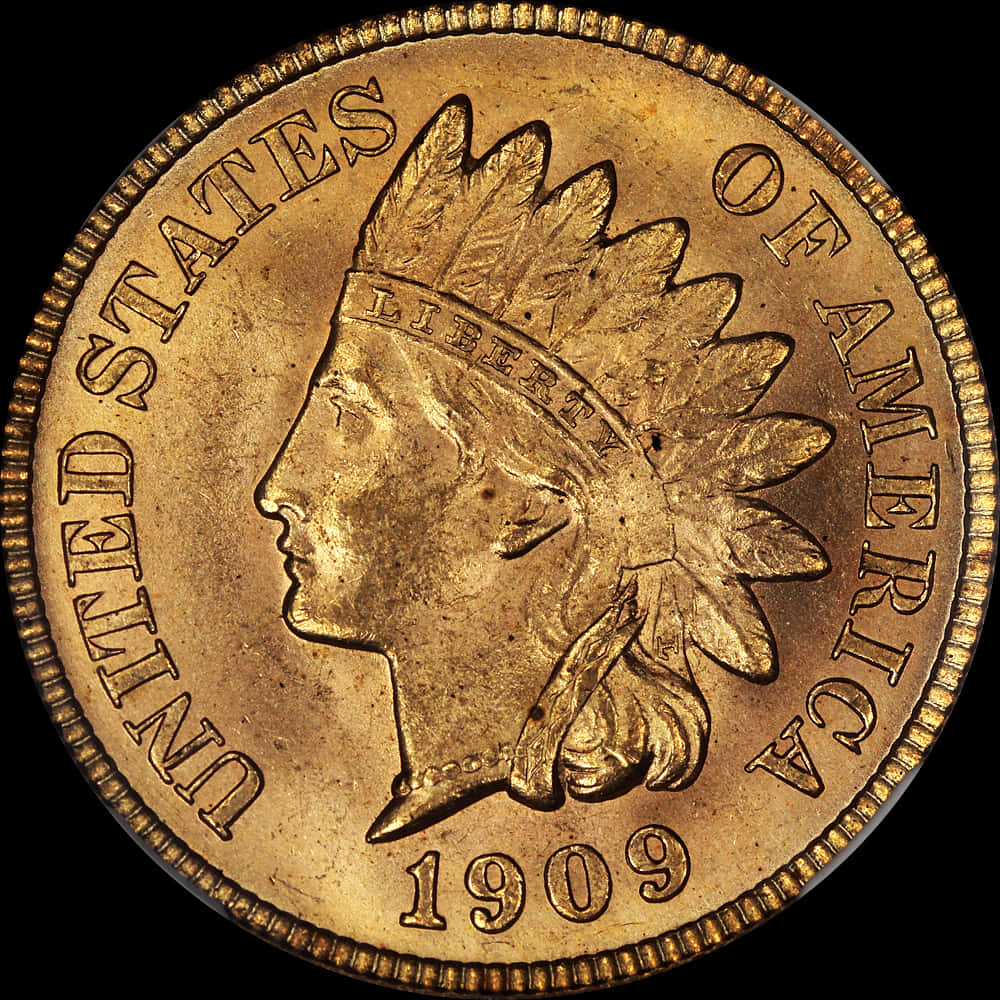 1909 Indian Head Gold Coin PNG Image