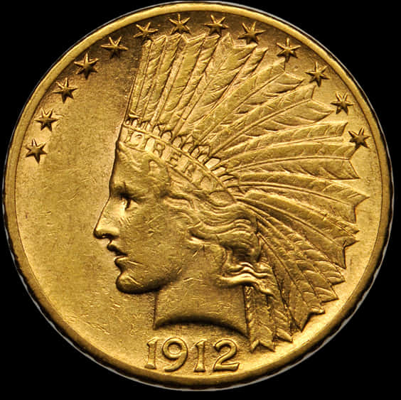 1912 Gold Indian Head Coin PNG Image