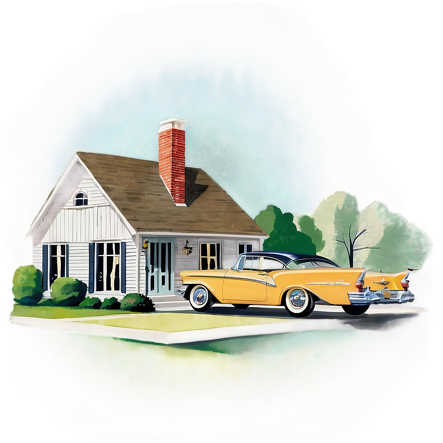 1950s American Suburbia Illustration Png Cem PNG Image