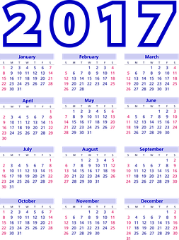 2017 Yearly Calendar Blue Background PNG Image