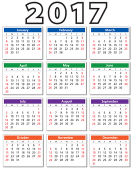 2017 Yearly Calendar Overview PNG Image