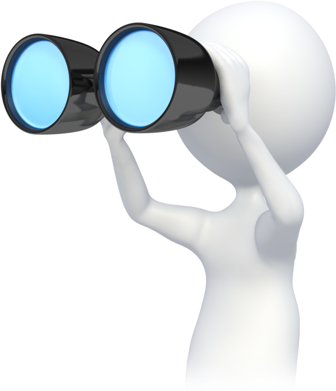 3 D Figure Using Binoculars PNG Image