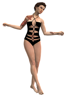 3 D Model Female Figurewith Tattoos PNG Image