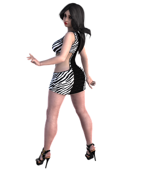 3 D Model Girlin Zebra Print Dress PNG Image