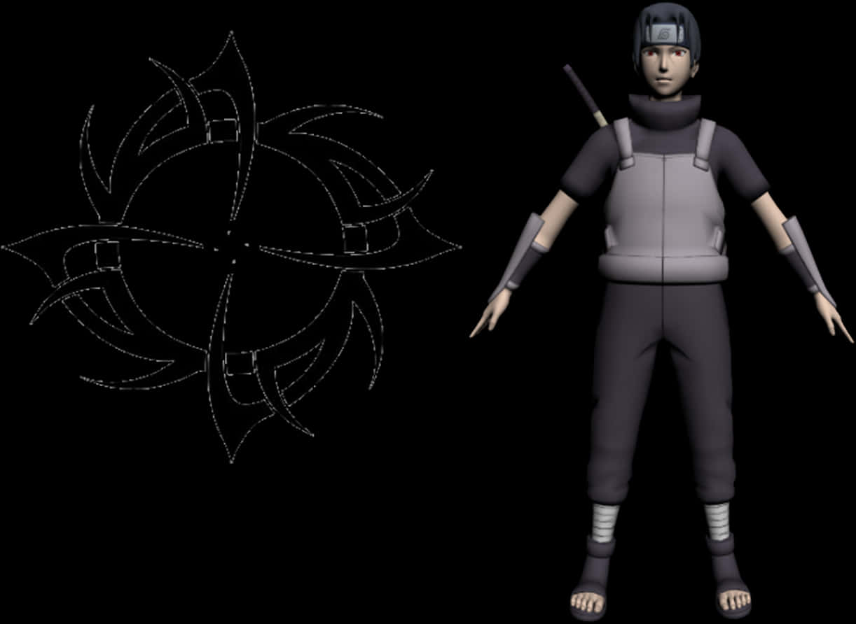 3 D Modelof Anime Ninjawith Symbol PNG Image