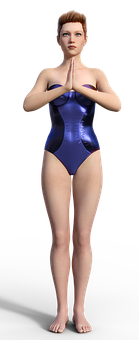 3 D Rendered Female Characterin Blue Swimsuit PNG Image