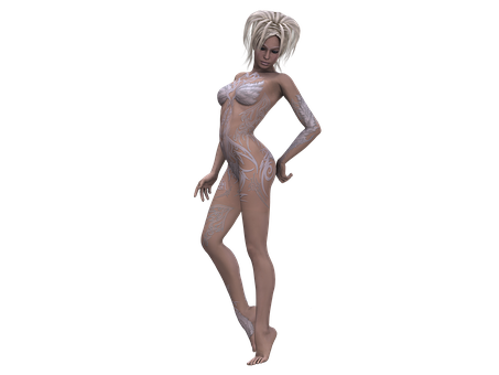 3 D Rendered Female Figurewith Body Art PNG Image