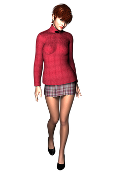 3 D Rendered Redhead Womanin Sweaterand Skirt PNG Image